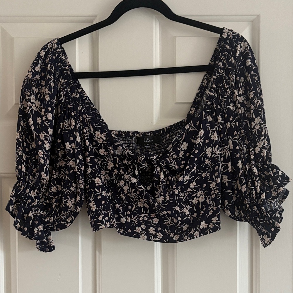 Lulu's Midnight Blue Floral Blouse